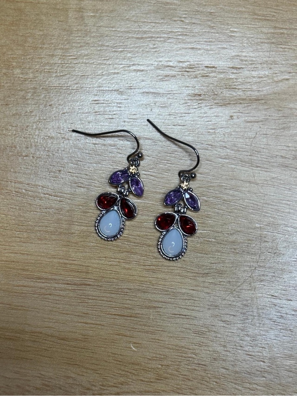 Sterling-Inspired Purple, Red & White Teardrop Dangle Earrings